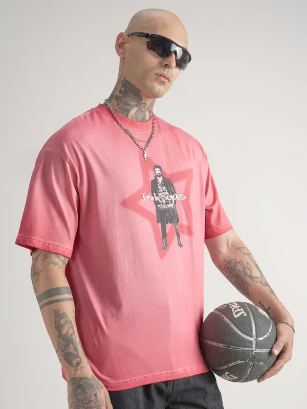 Highlander Men Pink The Boys Printed Round Neck Oversized Fit T-Shirt