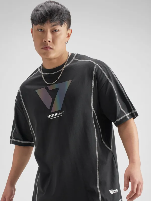 Highlander Men Black The Boys Printed Round Neck Oversized Fit T-Shirt