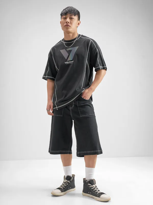 Highlander Men Black The Boys Printed Round Neck Oversized Fit T-Shirt