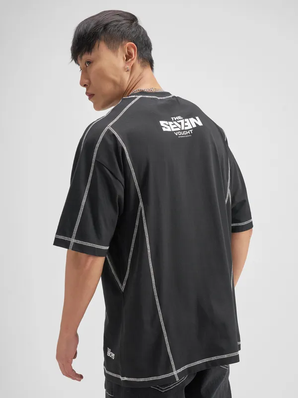 Highlander Men Black The Boys Printed Round Neck Oversized Fit T-Shirt