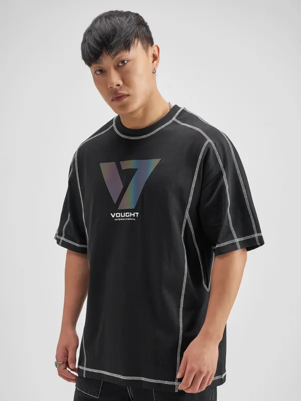 Highlander Men Black The Boys Printed Round Neck Oversized Fit T-Shirt