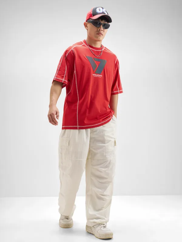 Highlander Men Red The Boys Printed Round Neck Oversized Fit T-Shirt