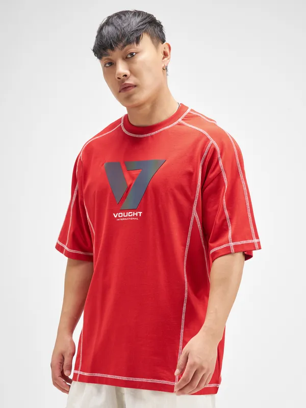 Highlander Men Red The Boys Printed Round Neck Oversized Fit T-Shirt