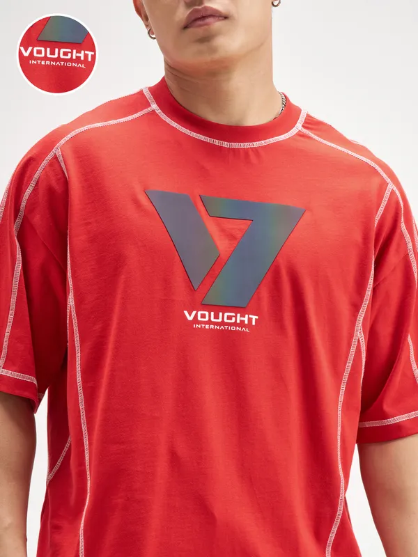 Highlander Men Red The Boys Printed Round Neck Oversized Fit T-Shirt