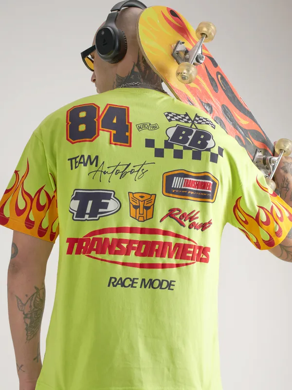 Highlander Men Green Transformers Printed Round Neck T-Shirt