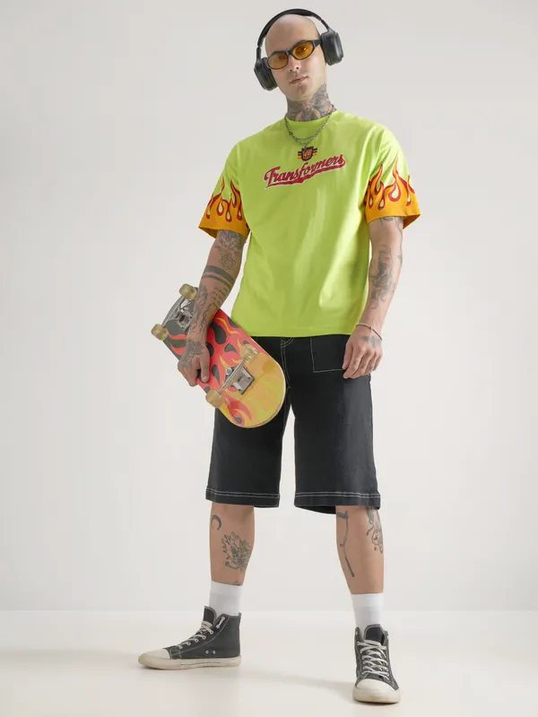 Highlander Men Green Transformers Printed Round Neck T-Shirt