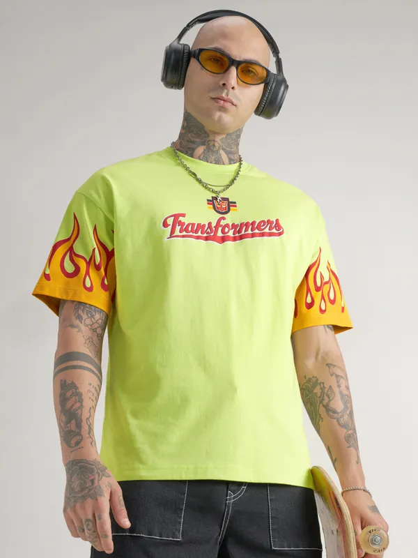 Highlander Men Green Transformers Printed Round Neck T-Shirt