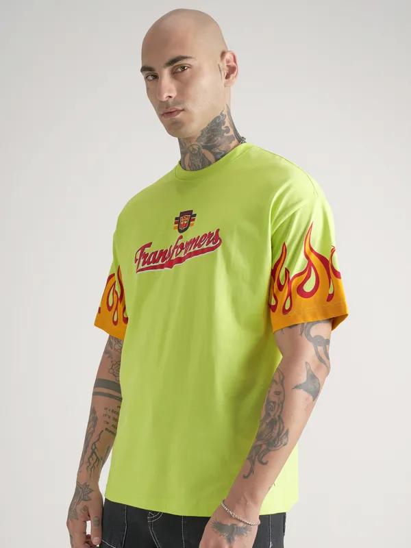 Highlander Men Green Transformers Printed Round Neck T-Shirt