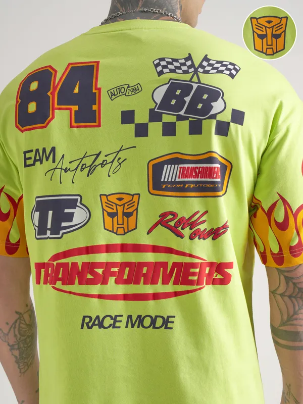 Highlander Men Green Transformers Printed Round Neck T-Shirt