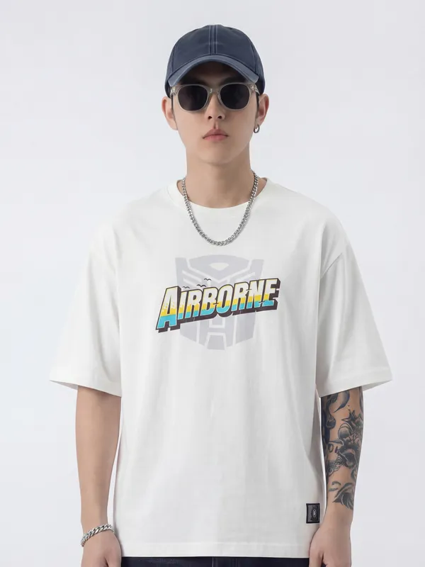 Highlander Men White Transformers Printed Round Neck T-Shirt