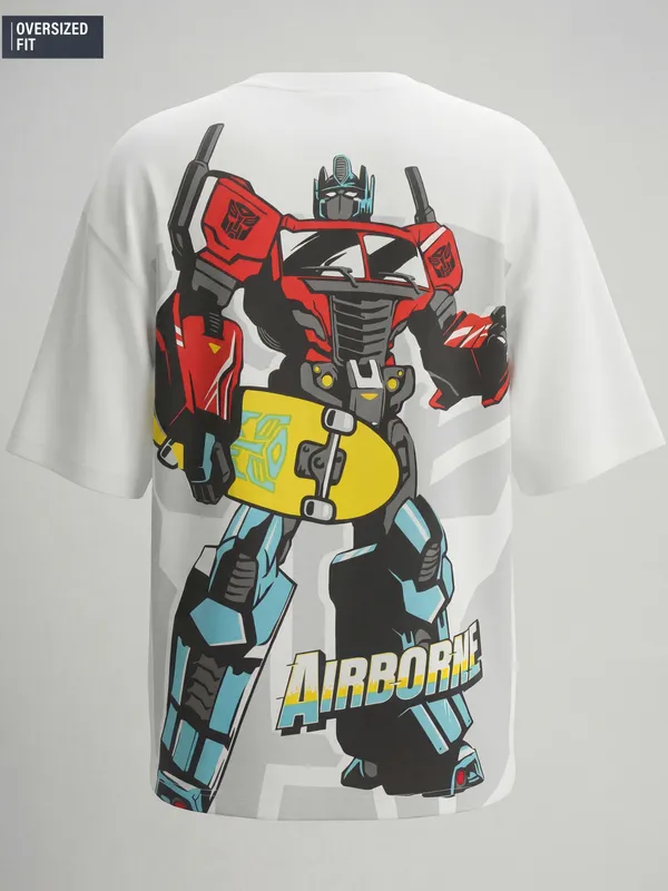 Highlander Men White Transformers Printed Round Neck T-Shirt