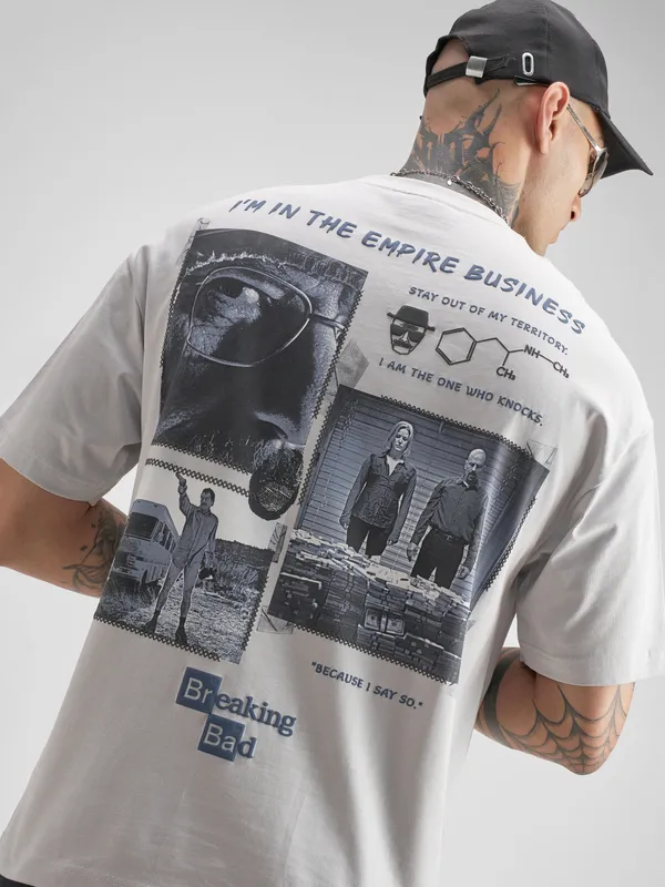 Highlander Men Orange Breaking Bad Printed Round Neck Oversized Fit T-Shirt