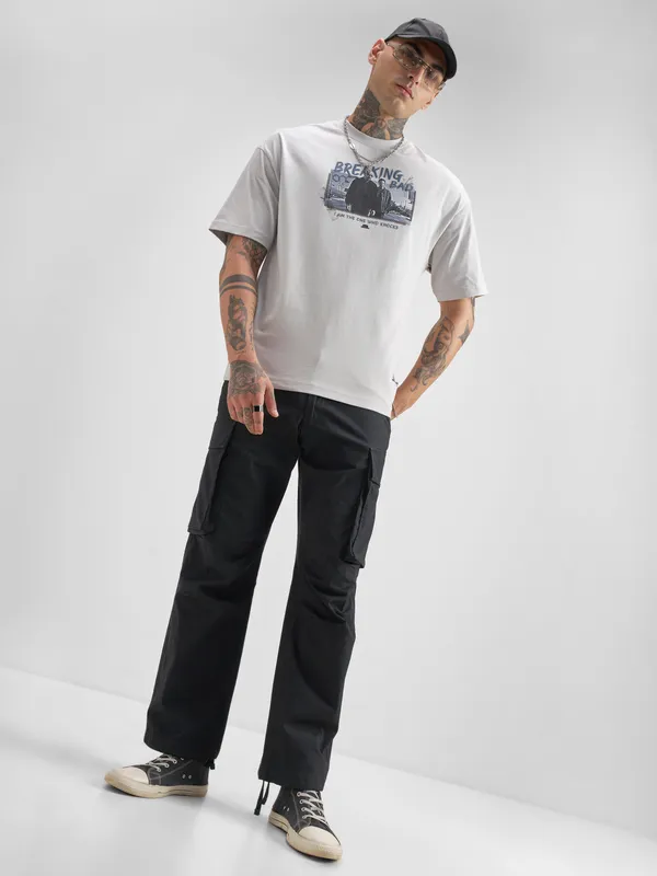 Highlander Men Orange Breaking Bad Printed Round Neck Oversized Fit T-Shirt