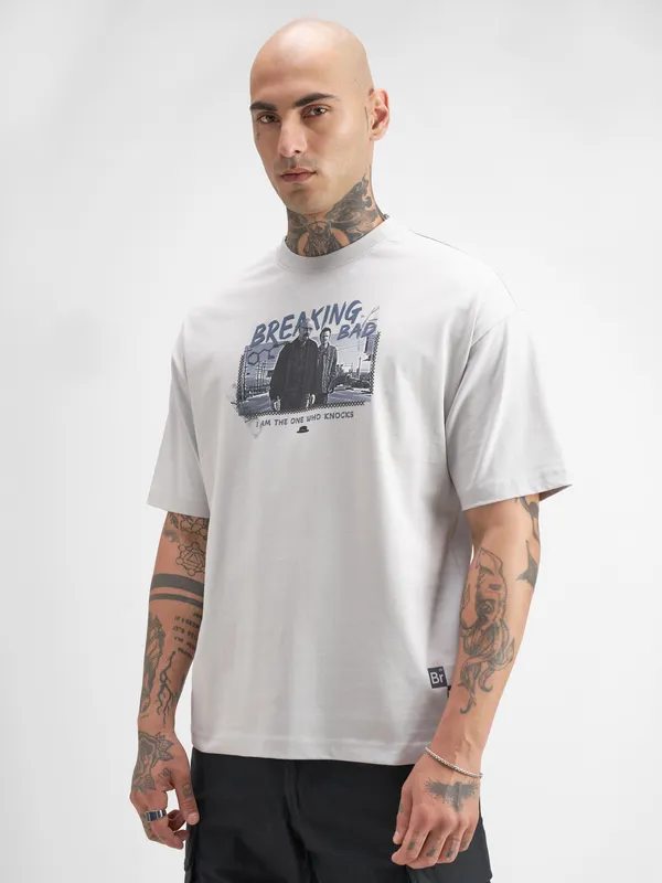 Highlander Men Orange Breaking Bad Printed Round Neck Oversized Fit T-Shirt