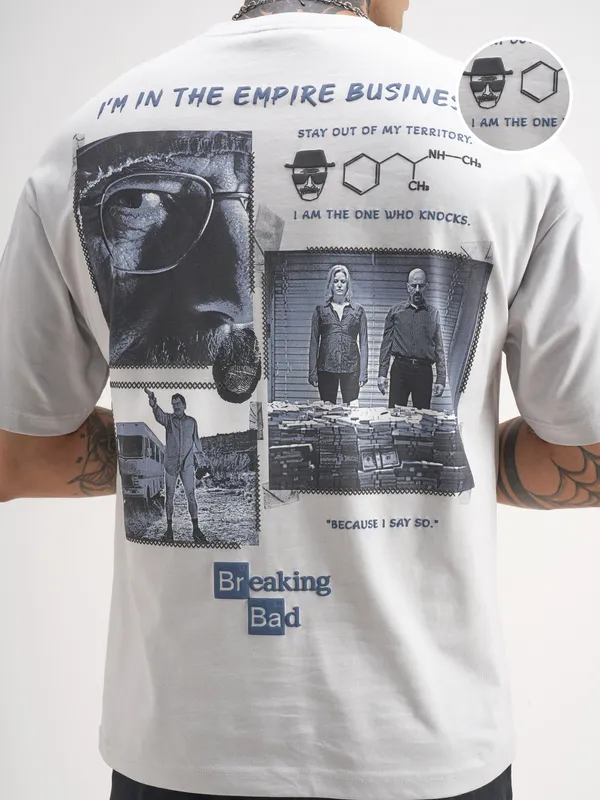 Highlander Men Orange Breaking Bad Printed Round Neck Oversized Fit T-Shirt