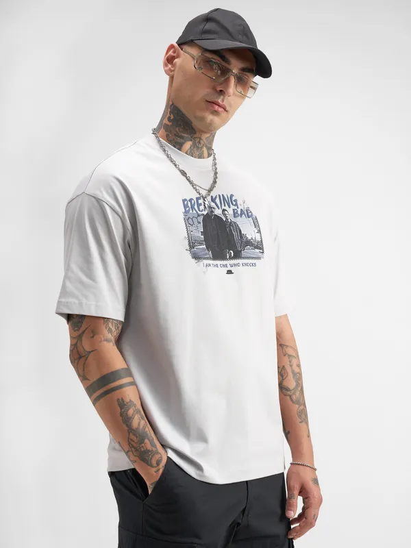 Highlander Men Orange Breaking Bad Printed Round Neck Oversized Fit T-Shirt