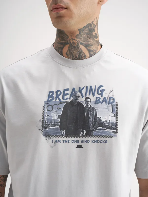 Highlander Men Orange Breaking Bad Printed Round Neck Oversized Fit T-Shirt