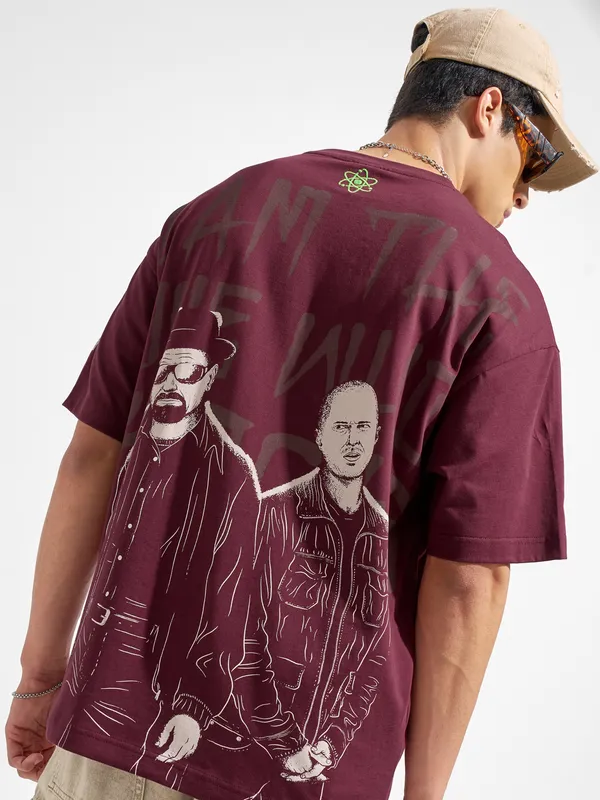 Highlander Men Maroon Breaking Bad Printed Round Neck Oversized Fit T-Shirt