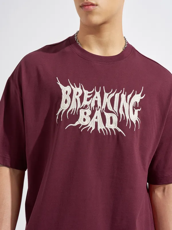 Highlander Men Maroon Breaking Bad Printed Round Neck Oversized Fit T-Shirt
