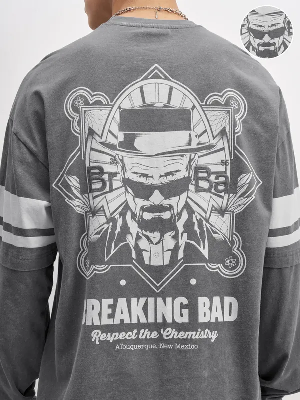 Highlander Men Grey Breaking Bad Printed Round Neck Oversized Fit T-Shirt