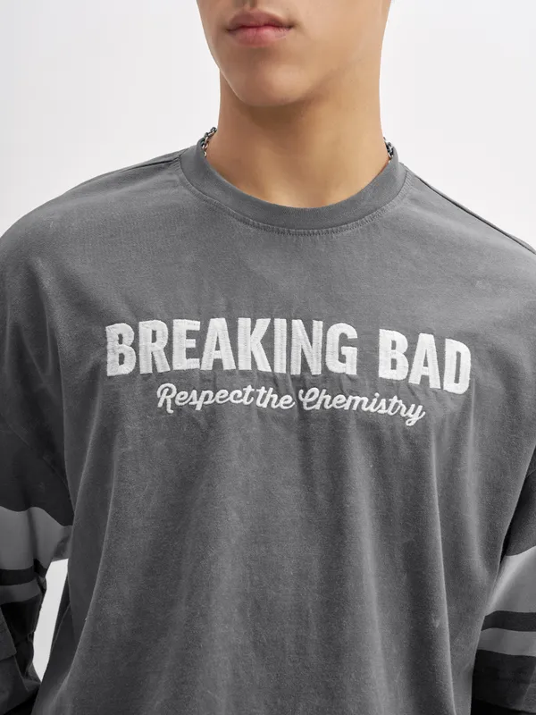 Highlander Men Grey Breaking Bad Printed Round Neck Oversized Fit T-Shirt