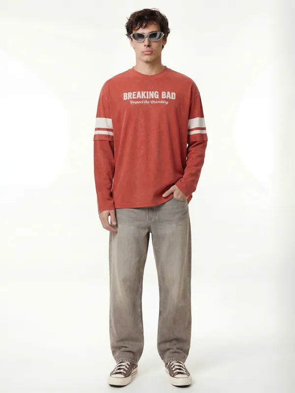 Highlander Men Brown Breaking Bad Printed Round Neck Oversized Fit T-Shirt