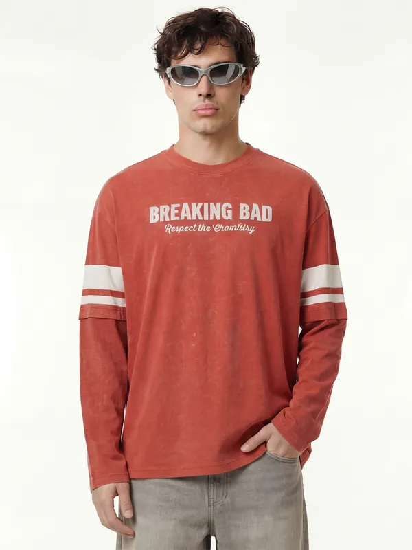 Highlander Men Brown Breaking Bad Printed Round Neck Oversized Fit T-Shirt