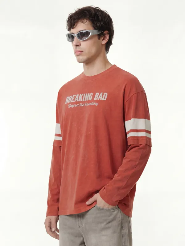 Highlander Men Brown Breaking Bad Printed Round Neck Oversized Fit T-Shirt