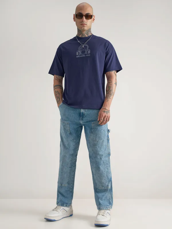 Breaking Bad Men Embroidered Round Neck Oversized Fit T-Shirt