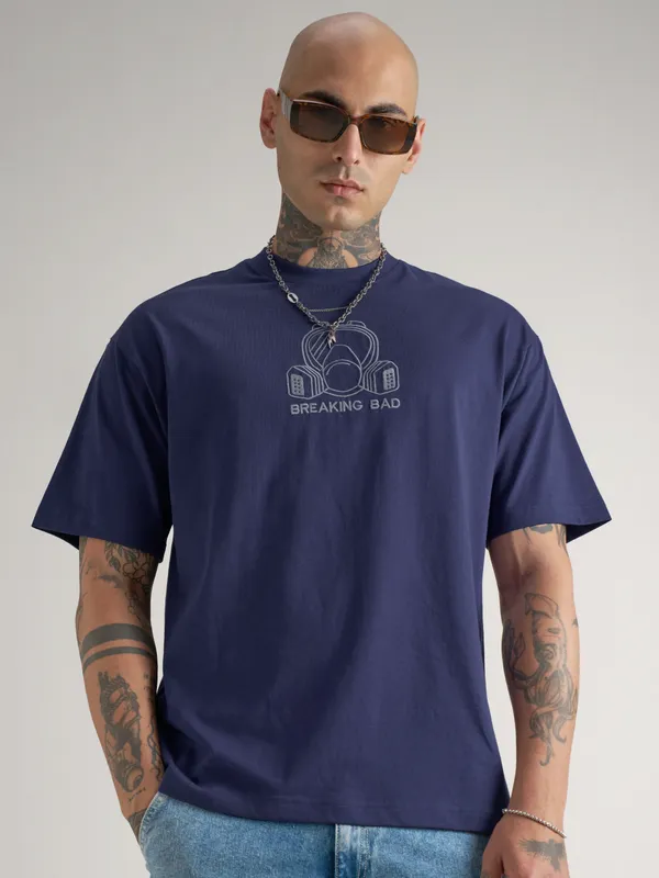 Breaking Bad Men Embroidered Round Neck Oversized Fit T-Shirt