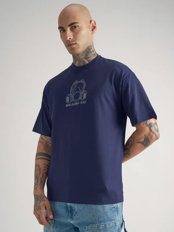 Breaking Bad Men Embroidered Round Neck Oversized Fit T-Shirt