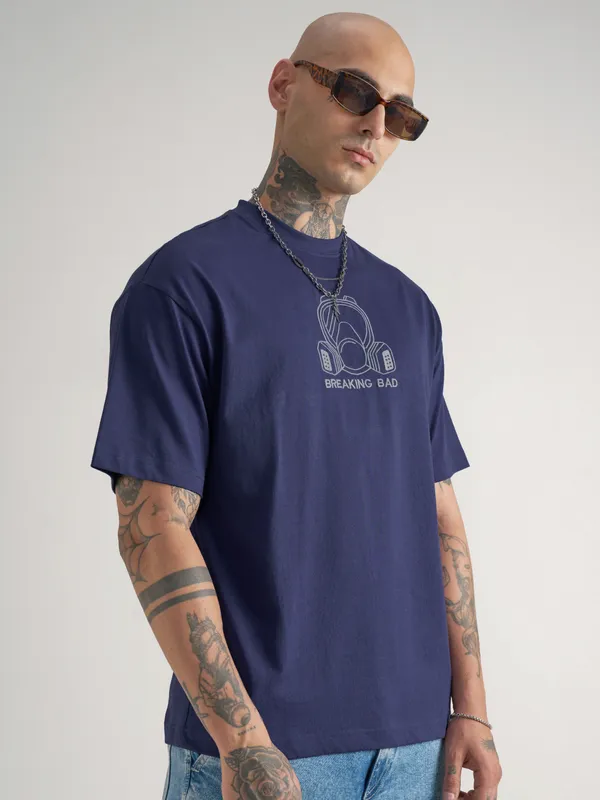 Breaking Bad Men Embroidered Round Neck Oversized Fit T-Shirt