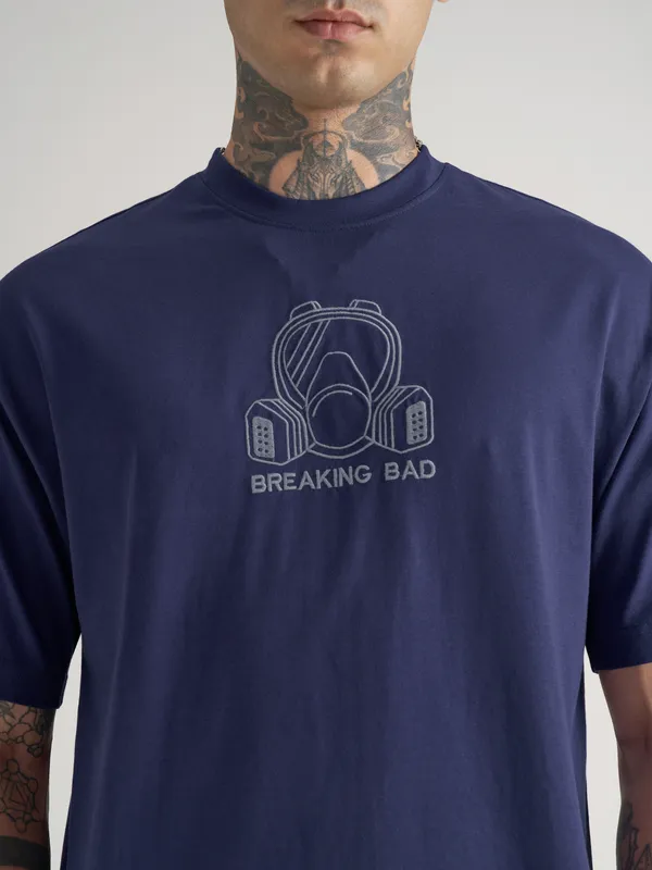 Breaking Bad Men Embroidered Round Neck Oversized Fit T-Shirt