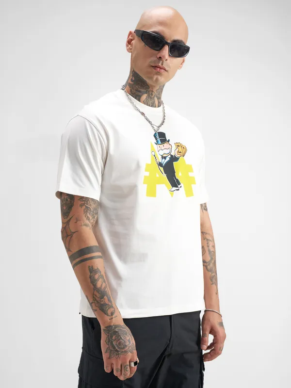 Hasbro By Highlander Men White Printed Round Neck T-Shirt