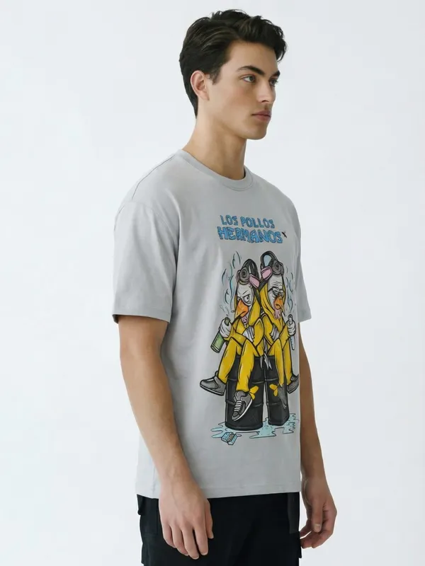 Highlander Men Grey Breaking Bad Printed Round Neck T-Shirt