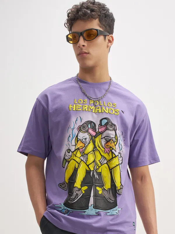 Highlander Men Purple Breaking Bad Printed Round Neck T-Shirt