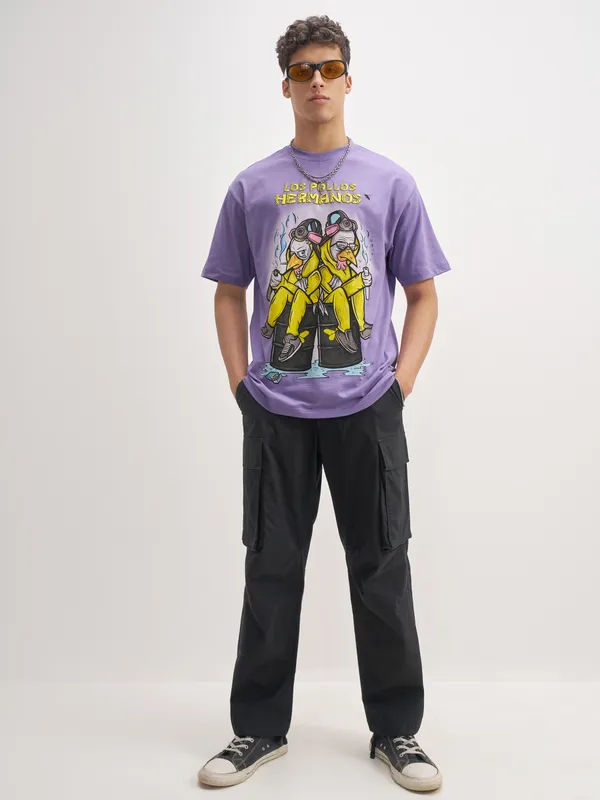 Highlander Men Purple Breaking Bad Printed Round Neck T-Shirt