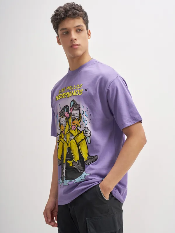 Highlander Men Purple Breaking Bad Printed Round Neck T-Shirt