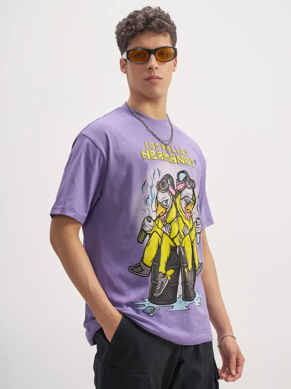 Highlander Men Purple Breaking Bad Printed Round Neck T-Shirt