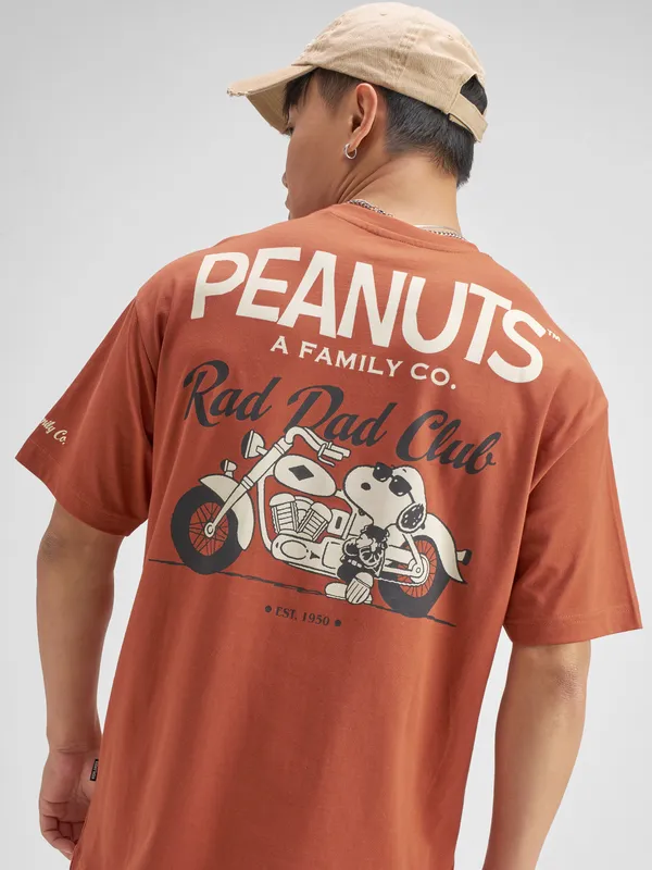 Highlander Men Brown Peanuts Printed Round Neck T-Shirt