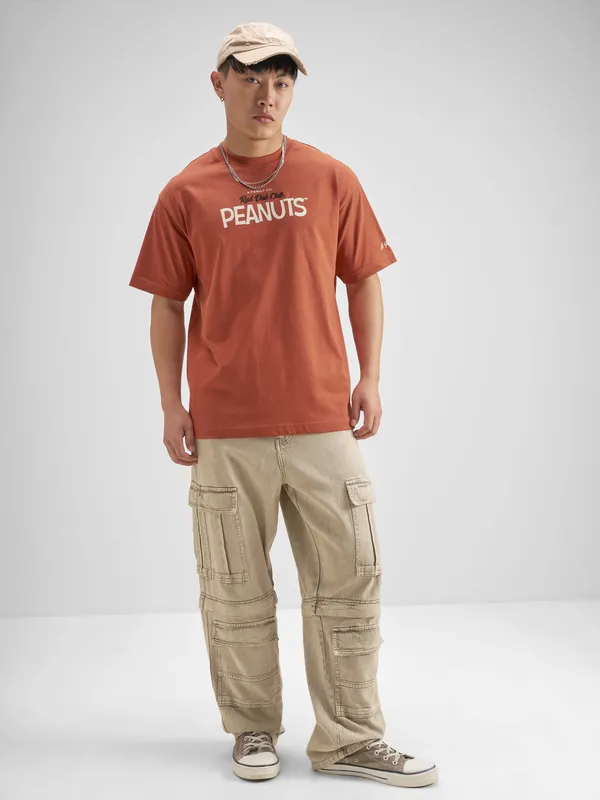 Highlander Men Brown Peanuts Printed Round Neck T-Shirt