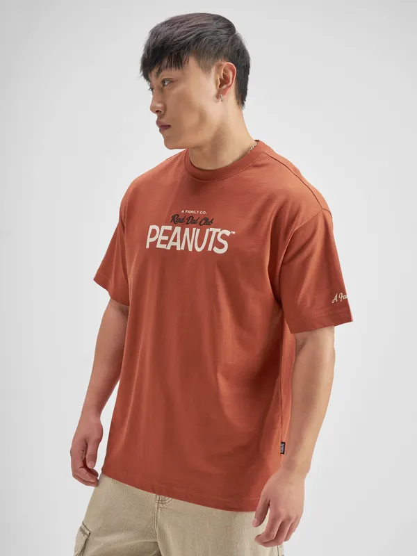 Highlander Men Brown Peanuts Printed Round Neck T-Shirt
