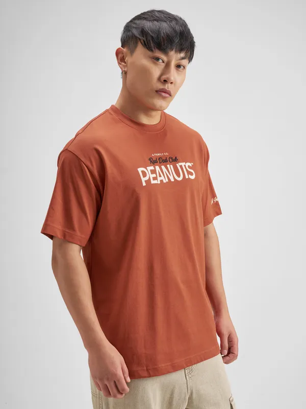 Highlander Men Brown Peanuts Printed Round Neck T-Shirt