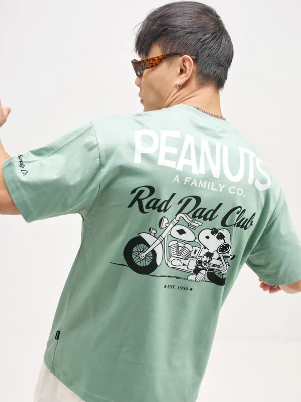 Highlander Men Olive Peanuts Printed Round Neck T-Shirt