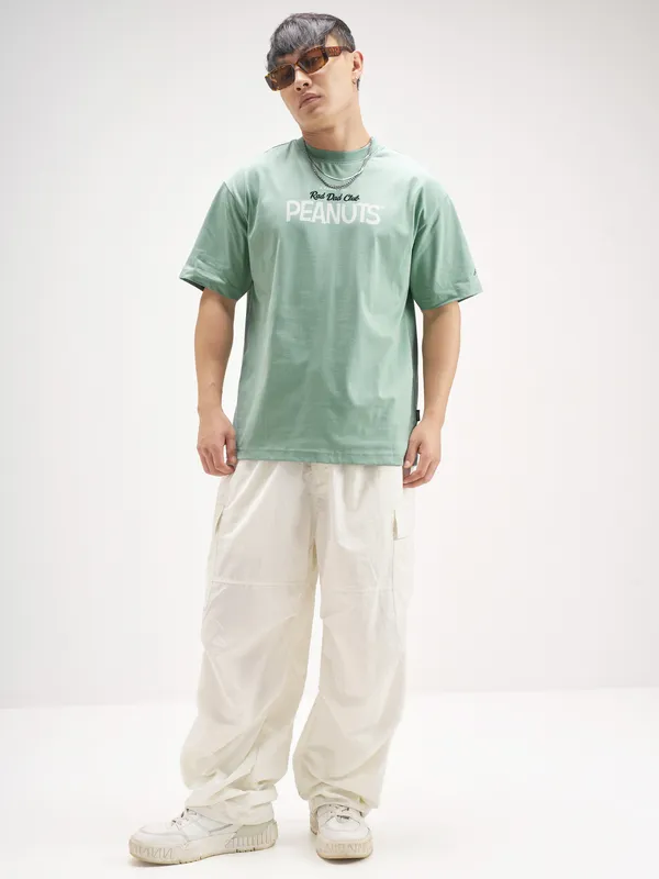 Highlander Men Olive Peanuts Printed Round Neck T-Shirt