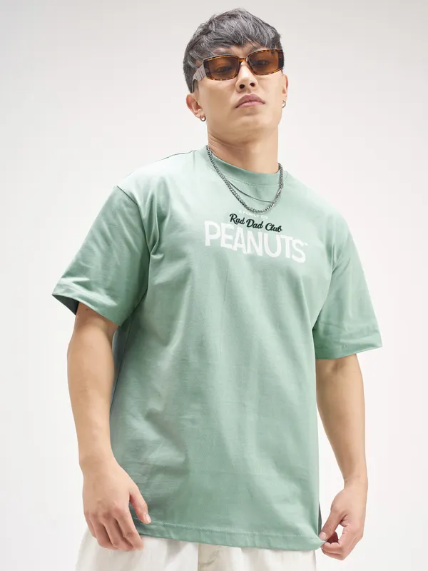 Highlander Men Olive Peanuts Printed Round Neck T-Shirt