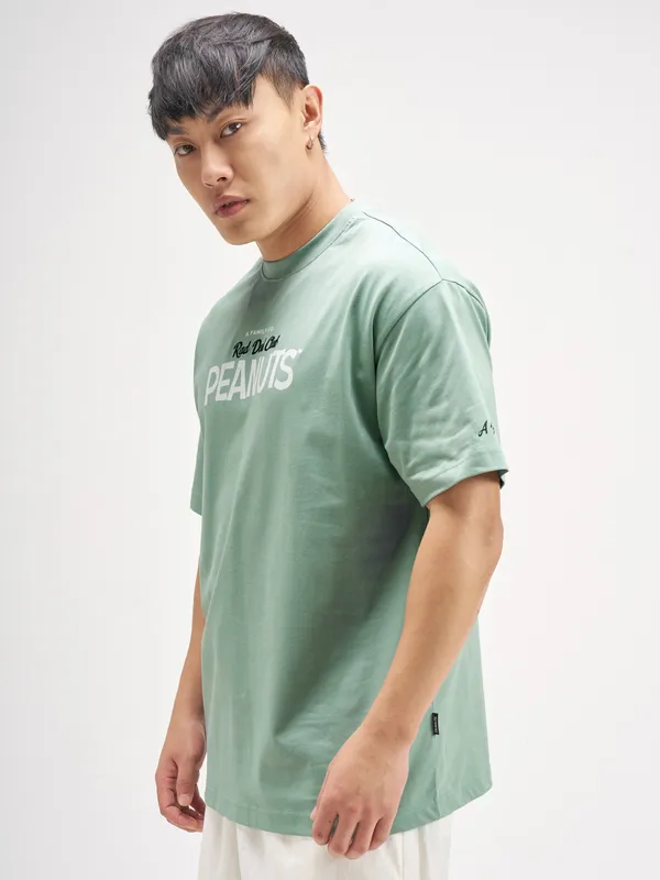 Highlander Men Olive Peanuts Printed Round Neck T-Shirt