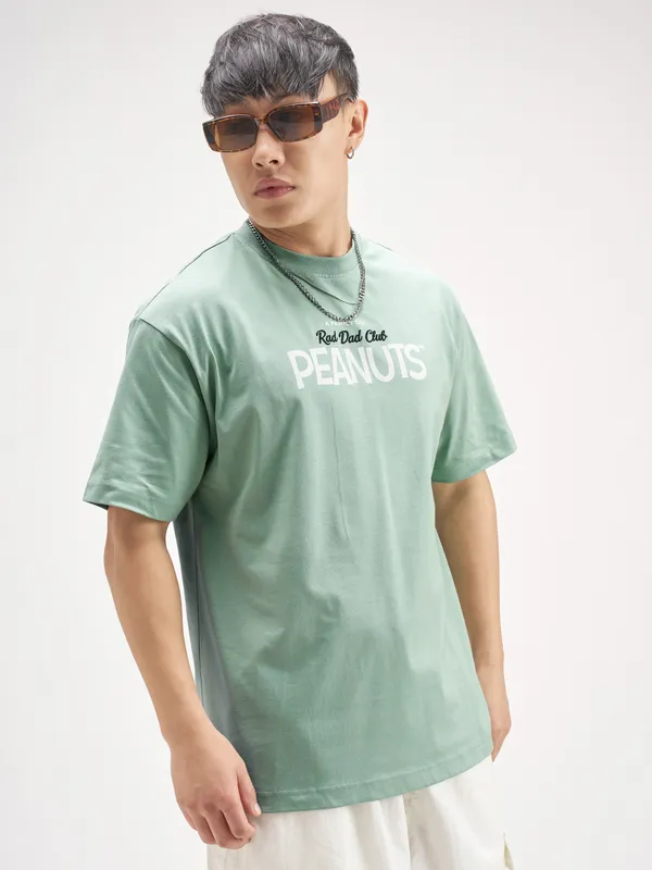 Highlander Men Olive Peanuts Printed Round Neck T-Shirt