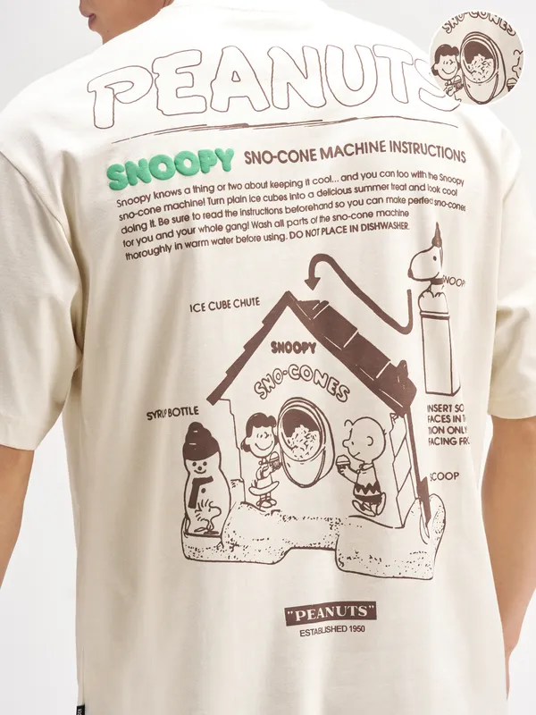 Highlander Men Beige Snoopy Peanuts Printed Round Neck T-Shirt