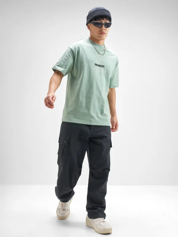 Highlander Men Green Snoopy Peanuts Printed Round Neck T-Shirt